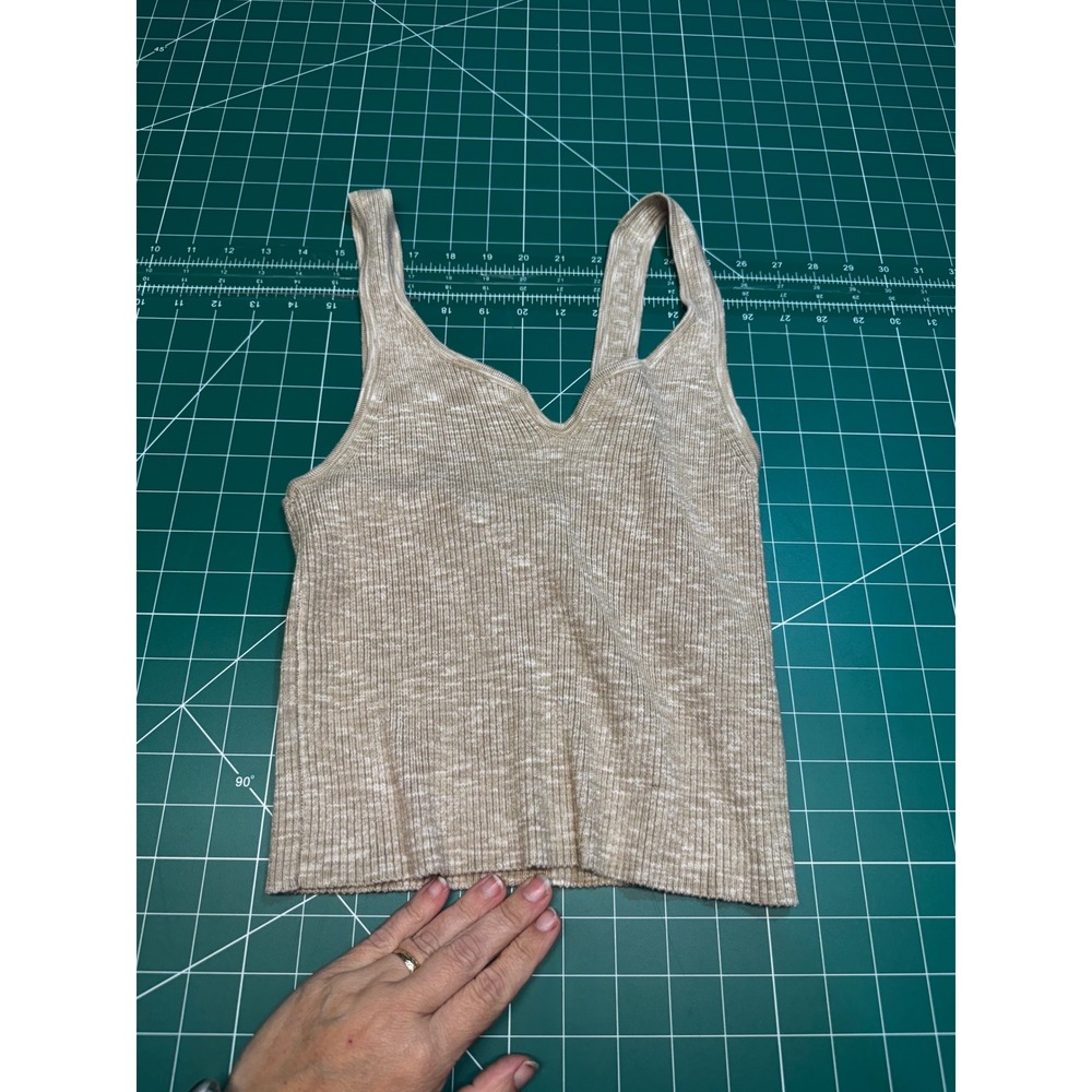 Abercrombie & Fitch Women XL Ribbed Knit V-Neck Tank Top Beige Marled Sweater